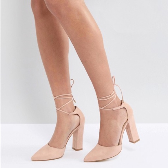 ankle tie block heels